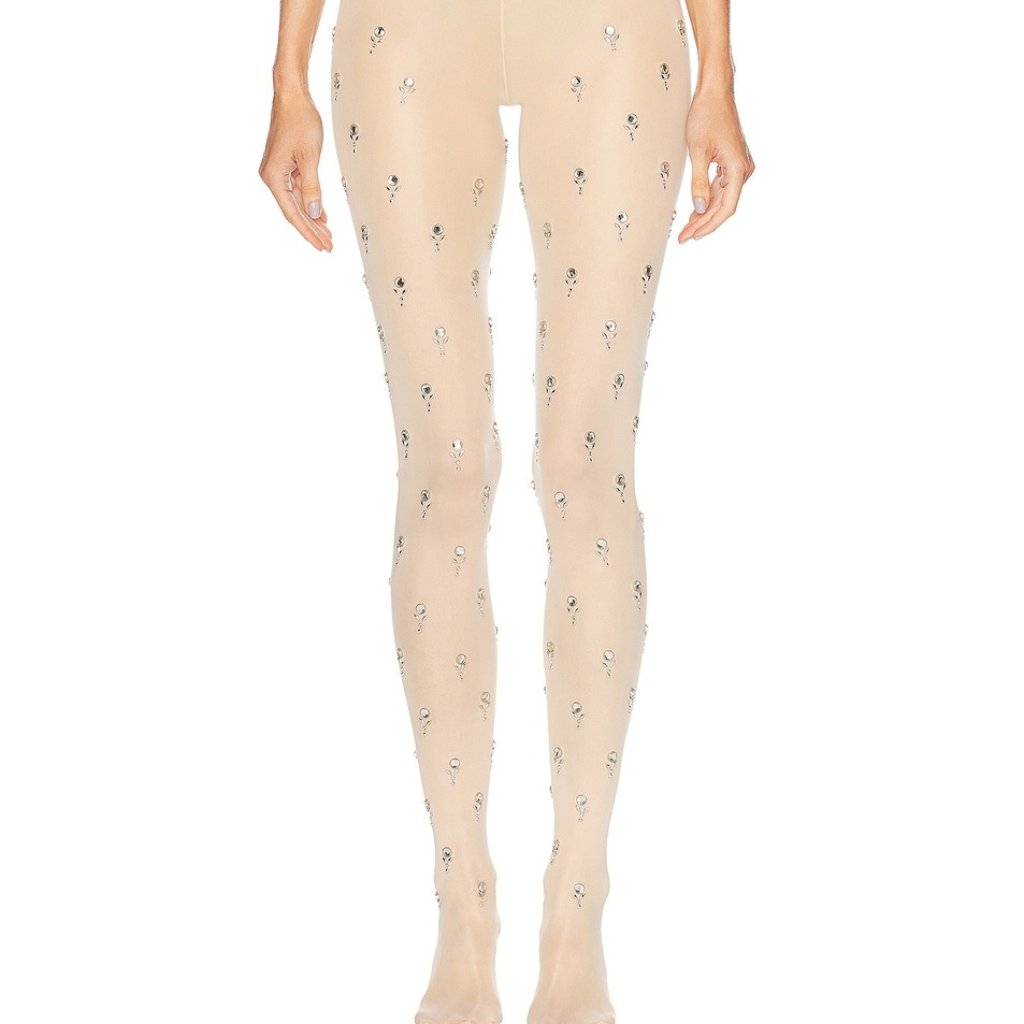 New Nwt Rabanne Embellished Tights In Pink Fwrd Nude Sheer Extra Small Xs